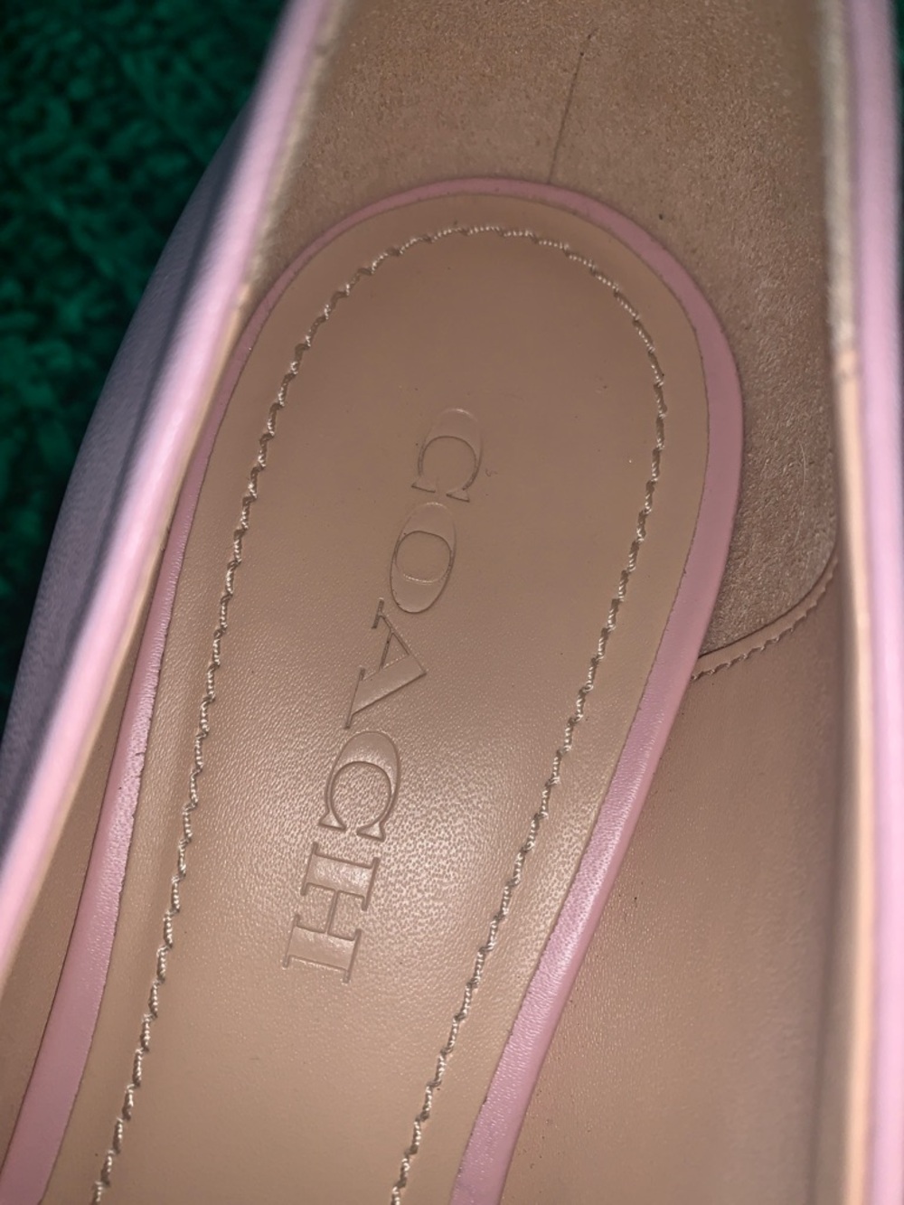 Coach Pink Leather Pointed Block Heel Pumps with Beaded Trim - Picture 7 of 10